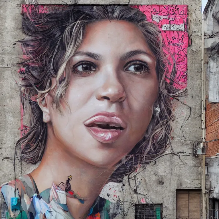 Image similar to Detailed street-art portrait of Shakira Isabel Mebarak Ripoll in style of Etam Cru