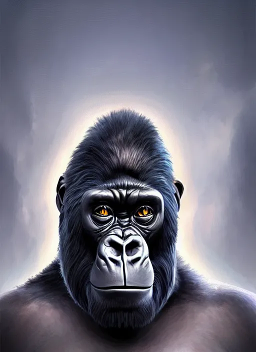 Prompt: frightening gorillas warrior portrait, weapons in hand, art by artgerm, wlop, loish, tony sandoval. realistic, symmetrical face