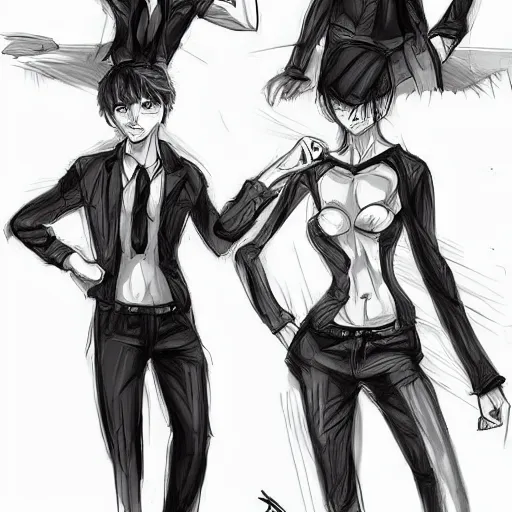 Image similar to expressive visual novel character poses from the waist up, digital art, expressive, sketch, pen