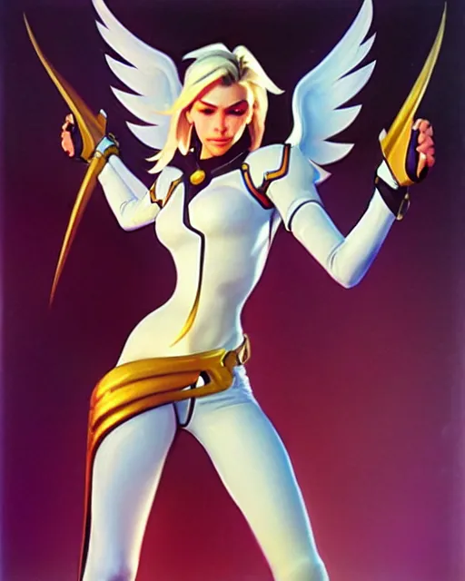 Prompt: mercy from overwatch, radiant light, caustics, by boris vallejo