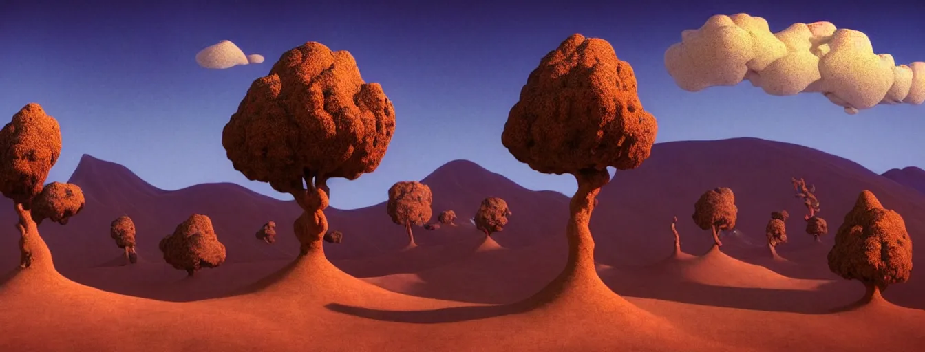 Image similar to a gorgeous of a hill surrounded by barren blue desert, statues of towering blue woman scattered in the sand by barlowe wayne maxfield parrish and marco mazzoni. tree no leaf!!!! china mountain village!! blue and very little light verdancy. towering clouds. ultra clear detailed. 3 d, octane render. turbulent blood lake.