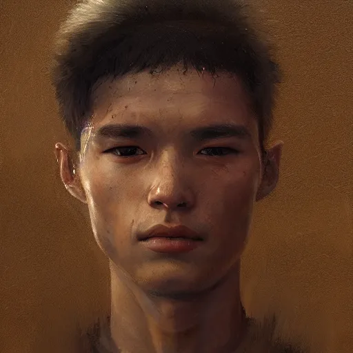 Prompt: a dramatic epic ethereal portrait of a Vietnam War soldier, young male, detailed face, cinematic lighting, highly detailed oil on canvas painting by Greg Rutkowski, winning-award digital art trending on Artstation H 1024 W 832