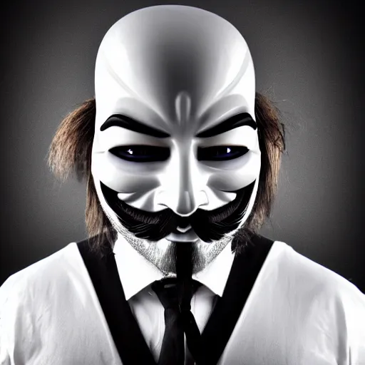 Image similar to man wearing guy fawkes mask, professional cosplay, cinematic, key light, 4 k, 8 k, photorealistic, ultra realistic, hyperrealistic