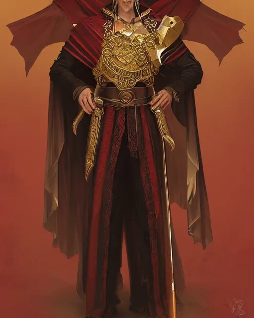 Image similar to male greek vampire, elaborate byzantine dress, very detailed, byzantium background beautiful, intricate, cinematic, artstation, william bouguereau, magali villeneuve, greg rutkowski, rossdraws, octane render