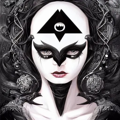 Image similar to vantablack occultist, pitchblack mask, beautiful, detailed symmetrical close - up portrait, intricate complexity, in the style of artgerm and peter mohrbacher, cel - shaded