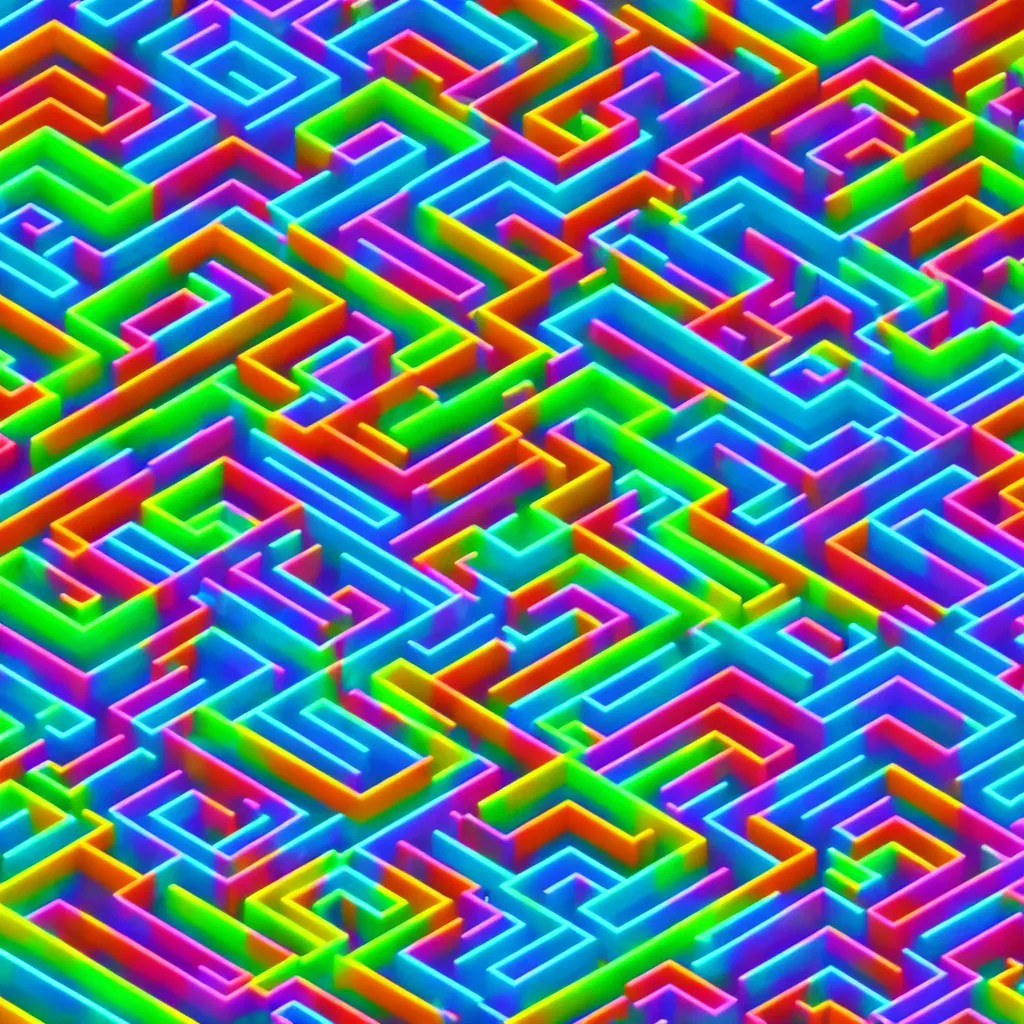 Prompt: wimmelbilder maze made of retro neon arcade landscape, isometric, octane render, unreal engine