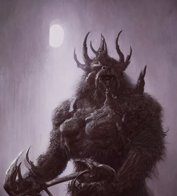 Image similar to furry beastman concept, beksinski, age of sigma art, frank franzetta, ruan jia, dark soul armor concept, trending on artstation, wayne barlowe, adrian smith fantasy art, elden ring art, the hobbit art, lord of the ring art, infinity blade armor