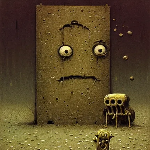 Image similar to dessicated spongebob rotting at the bottom of the sea beksinski