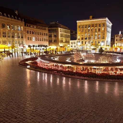 Prompt: a beautiful city square at night