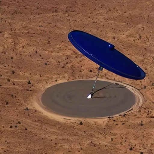 Prompt: a flying saucer in desert with donald trump on the ground underneath it being pulled inside