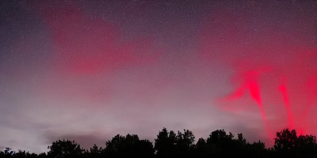 Prompt: red sprites in the atmosphere, night, photo