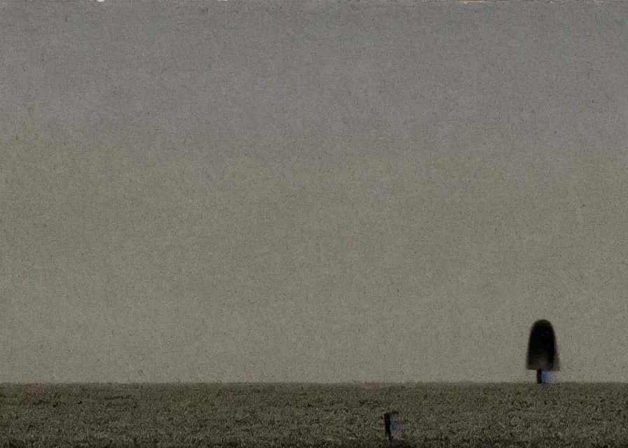 Prompt: white sheet ghost standing in an empty field, by jean charlot