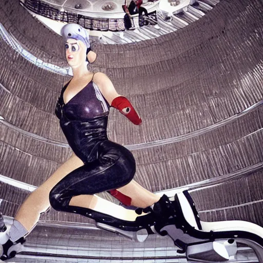 Image similar to Katy Perry rollerblading in the Guggenheim rotunda, by H.R. Giger