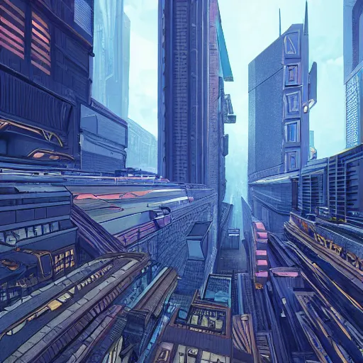 Image similar to cyberpunk city, four - point perspective