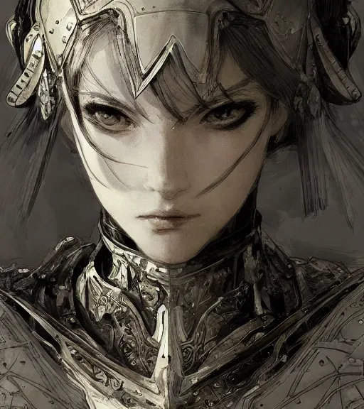 Image similar to portrait of anime woman in armor, pen and ink, intricate line drawings, by craig mullins, ruan jia, kentaro miura, greg rutkowski, loundraw