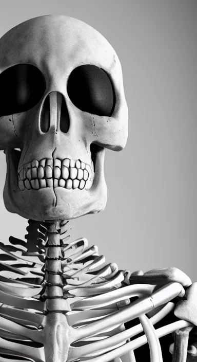 Image similar to Portrait of Sans from Undertale as a real skeleton. Studio lighting, 4K, sigma 85mm