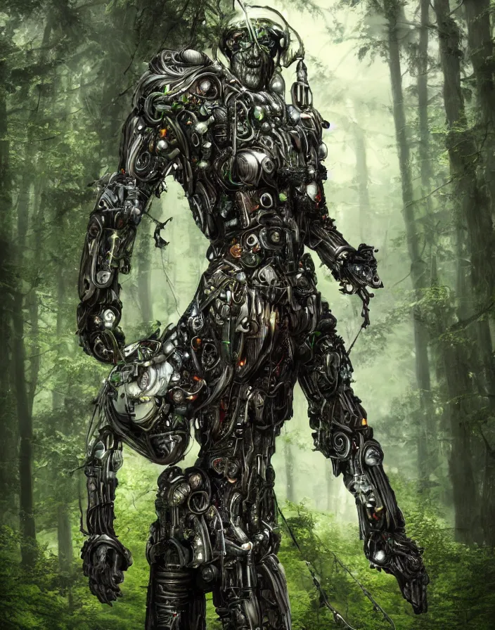 Image similar to druid cyborg in Nordic forest, photorealistic, 4k