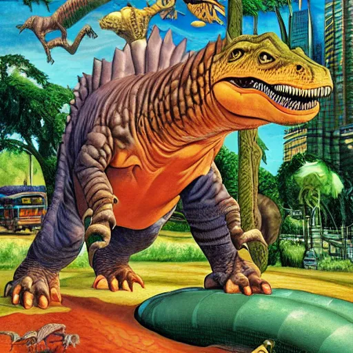 Image similar to dinosaur train, Joe Jusko, Alan Lee, George Costanza