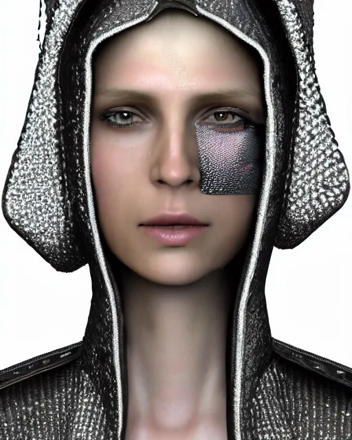 Prompt: detailed portrait European Pretty Modern Girl Dithering ditherpunk dither-punk Rain, Reflective jacket coat, Futuristic sci-fi fashion, royal attire 16 color 256 color Secret of Monkey Island Bayer dithering Floyd-Steinberg Jarvis-Judice-Ninke Atkinson Riemersma Perfect face, fine details, realistic shaded, fine-face, pretty face