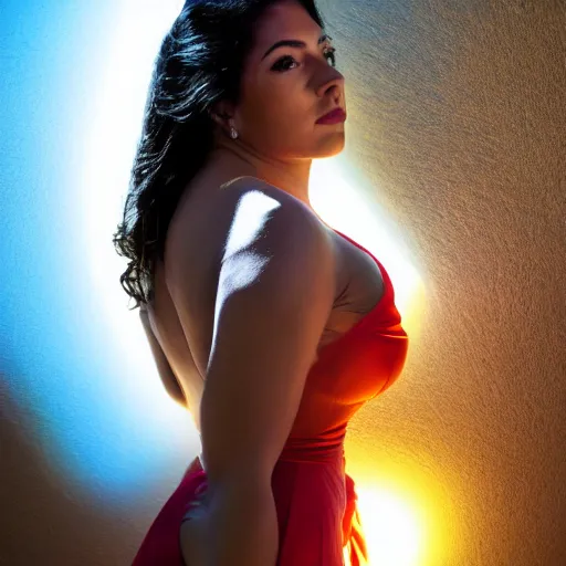 Prompt: stunning Latina goddess of beauty rising from the light, bright and euphoric, stopped in time, atmospheric, luminous, vibrant, cinematic, Epic, 8k, 4k, ultra detail, ultra realistic, rendered by awesomeness