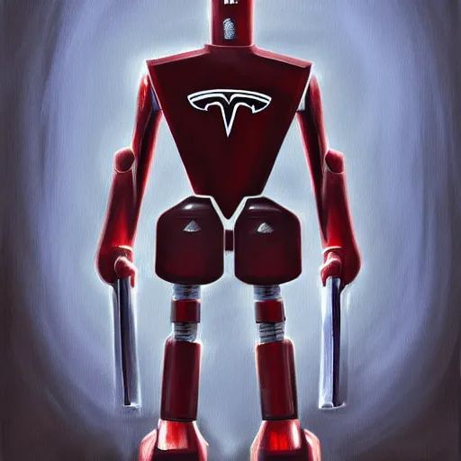 Prompt: tesla bot holding a weapon photorealistic digital painting