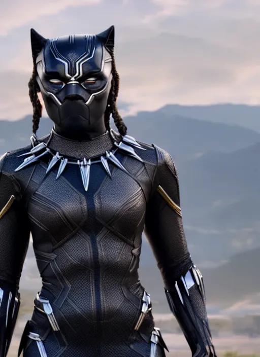 Image similar to film still of chloe grace moretz as black panther, 4 k