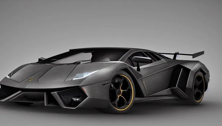 Prompt: Realistic model of Lamborghini Batmobile, hyperdetailed, artstation, cgsociety, 8k