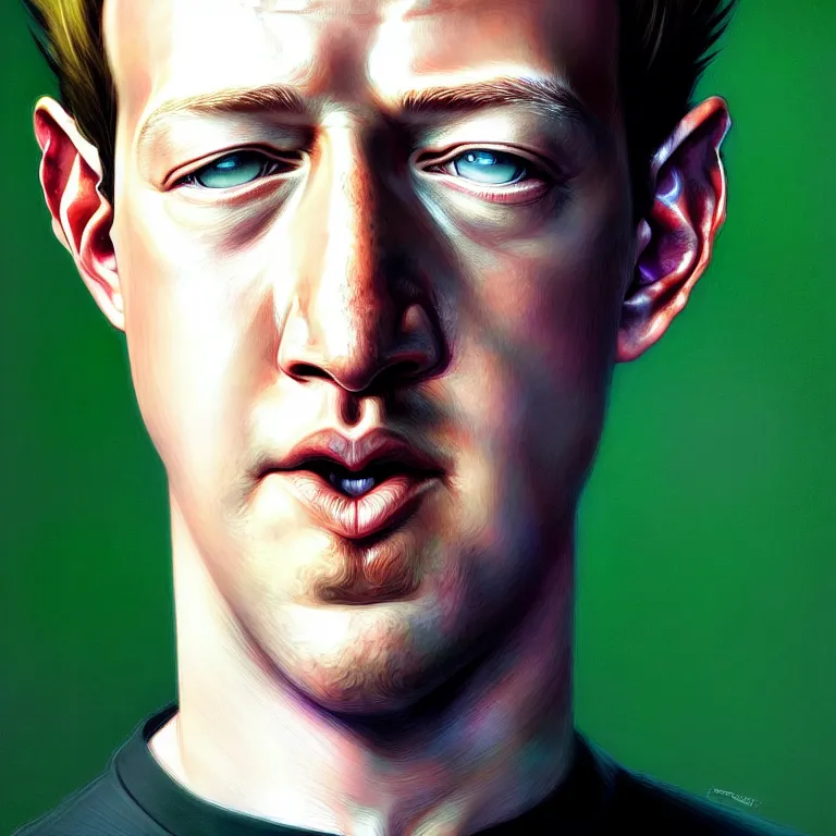 Image similar to portrait of mark zuckerberg super saiyan, green eyes, elegant, real life skin, intricate artwork, high detailed, artstation, concept art, smooth, sharp focus, art by artgerm and greg rutkowski @ ruprechy