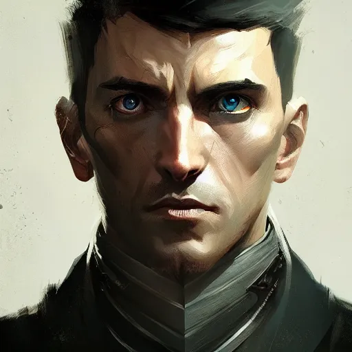 Prompt: a portrait of a noble man in the style of dishonored videogame, digital painting, trending on artstation, detailed, greg rutkowski,