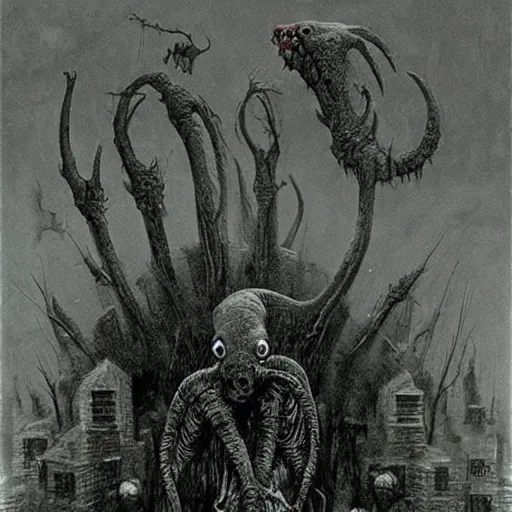 Prompt: hell of rats beksinski, eldritch, apocalypse, creepy creature, horror spooky