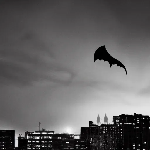 Image similar to a premonition of a bat, lit up the sky of the gloomy, darkened city