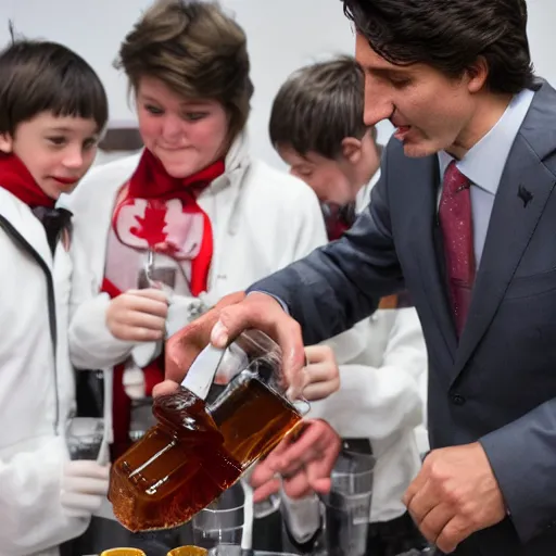 Image similar to pouring maple syrup over justin trudeau's head