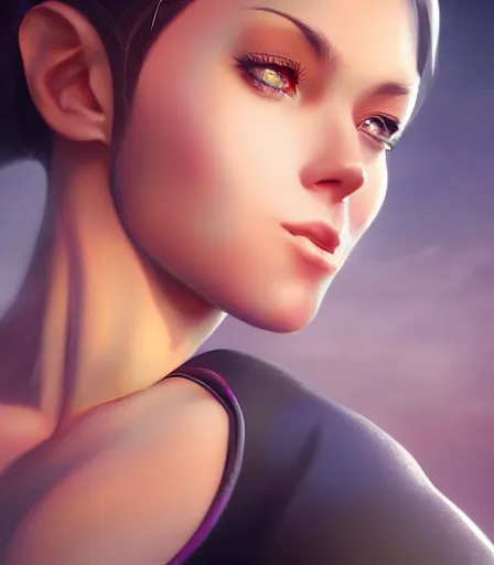 Image similar to beautiful portrait of a gorgeous personal trainer who looks like Selene from Returnal , character design by charlie bowater, ross tran, artgerm, and makoto shinkai, detailed, soft lighting, rendered in octane