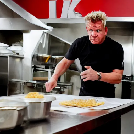 Prompt: gordon ramsay working in a kfc kitchen