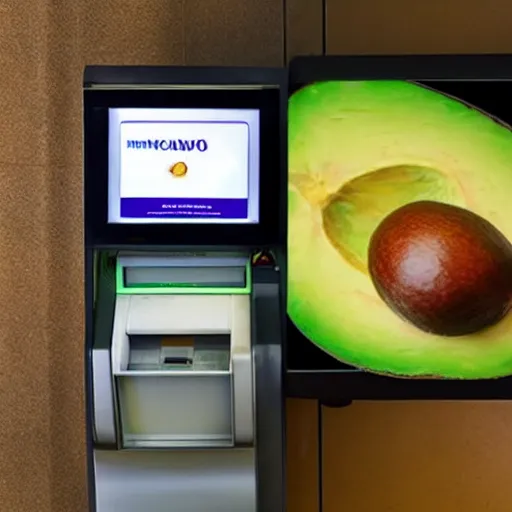 Prompt: an atm machine dispensing avocados