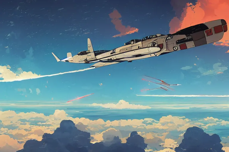 Prompt: dieselpunk digital illustration of a rocket ekranoplan low across a tropical gulf by makoto shinkai, ilya kuvshinov, lois van baarle, rossdraws, basquiat