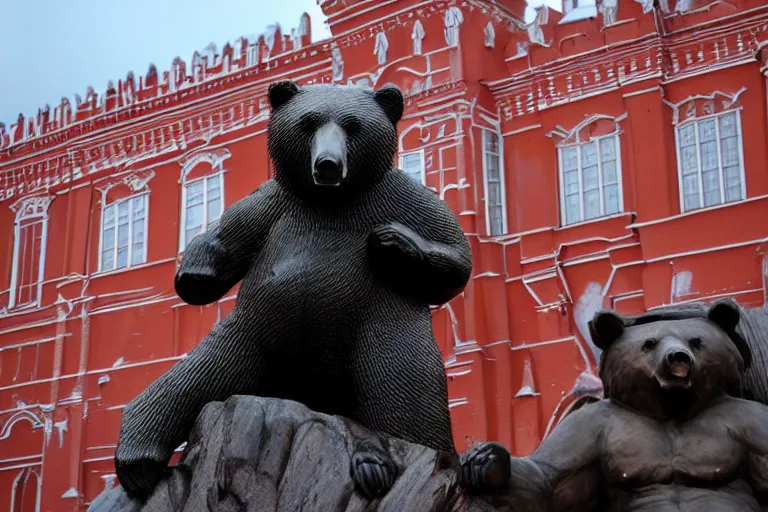 Image similar to a gigantic statue of bear holding vodka in the middle of the red square, excited russians, symmetry, awesome exposition, very detailed, highly accurate, 8 k