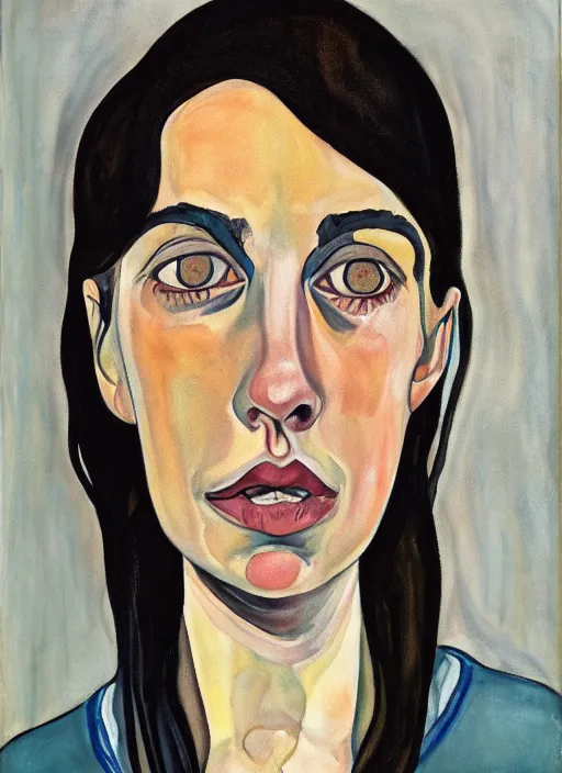 Image similar to a portrait of a pretty sewer punk young lady by alice neel