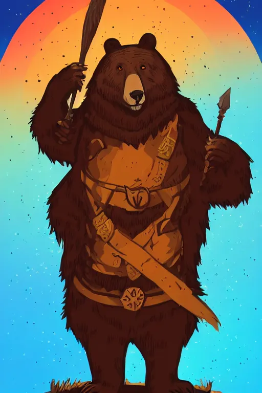 Image similar to Portrait of a bear that is a wizard casting a spell , wizard, medieval, sticker, colorful, casting epic spell, magic the gathering artwork, D&D, fantasy, artstation, heroic pose, illustration, highly detailed, simple, smooth and clean vector curves, no jagged lines, vector art, smooth