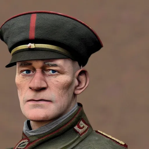 Image similar to movie scene jeremy corbin in ww 1 russian soldiers uniform, photorealistic, highly detailed 8 k