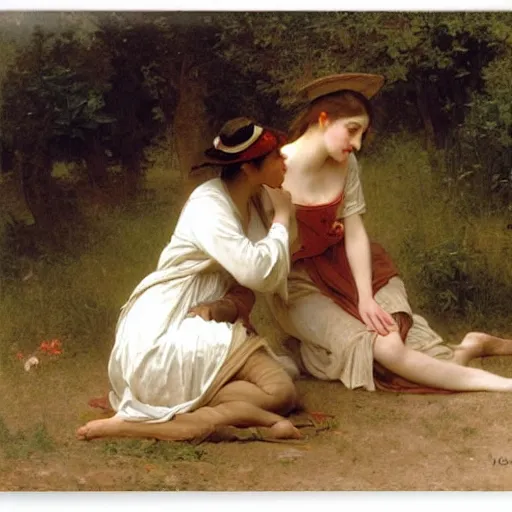 Prompt: far easterner has a conversation with a westerner, by bouguereau