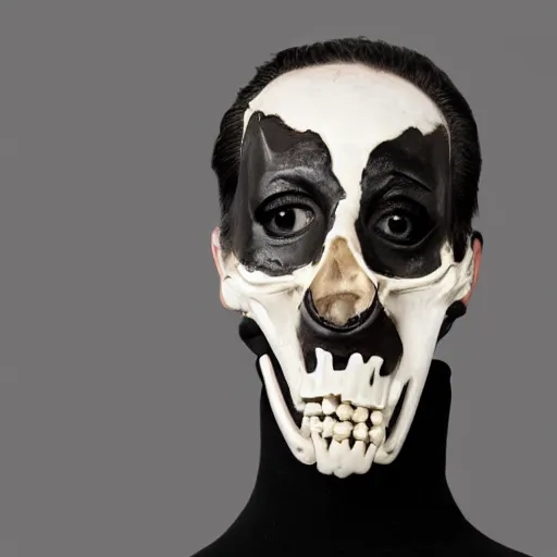 Image similar to horrifying face mask made of bone and onyx