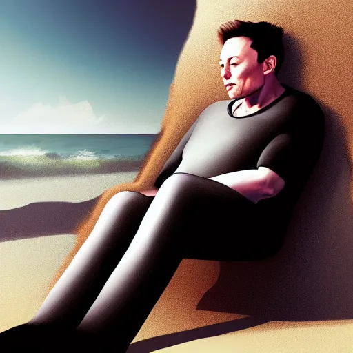 Prompt: elon musk chilling on the beach,digital art,detailed face,artstation,deviantart