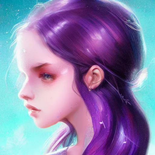 Image similar to teen girl, violet hair, gorgeous, amazing, elegant, intricate, highly detailed, digital painting, artstation, concept art, sharp focus, illustration, art by ross tran