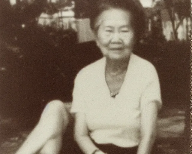 Prompt: old photograph of my grandma taken in manila circa 1996