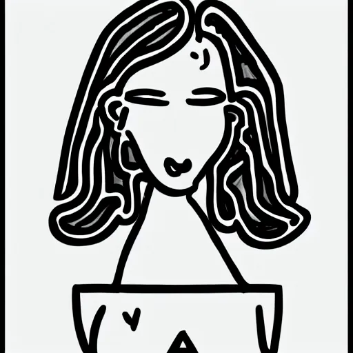 Image similar to hand - drawn minimalistic line portrait of woman with round face, short nose, small round eyebrows, wide lips and kind green eyes with cannabis leaf inside, black and white, pictogram, ink, pencil