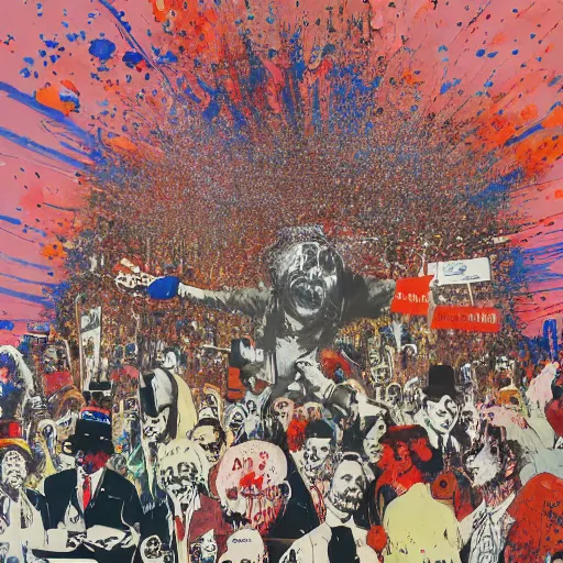 Image similar to the Republican national convention, Ralph steadman, psychedelic, surreal, ink splatter, detailed, 4k