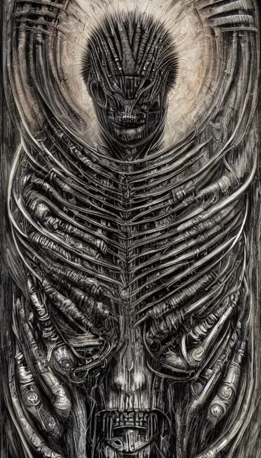 Image similar to portrait of a digital shaman, by hr giger