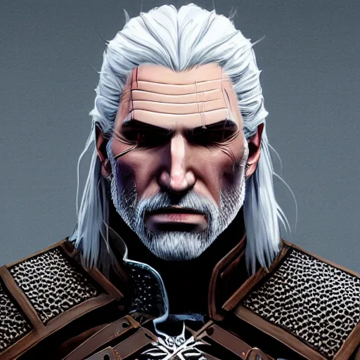 Image similar to portrait of geralt of rivia from the witcher 3, baroque style, elegant, beautiful, mesmerizing, concept art, fancy clothing, highly detailed, artstation, behance, deviantart, inspired by innocent manga, inspired by castlevania concept art, trending, ayami kojima, shinichi sakamoto