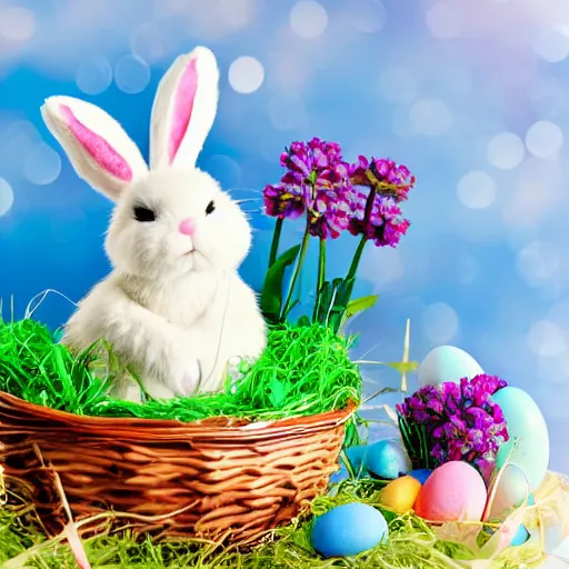 Image similar to easter bunny riding a convertible, studio photo, high quality